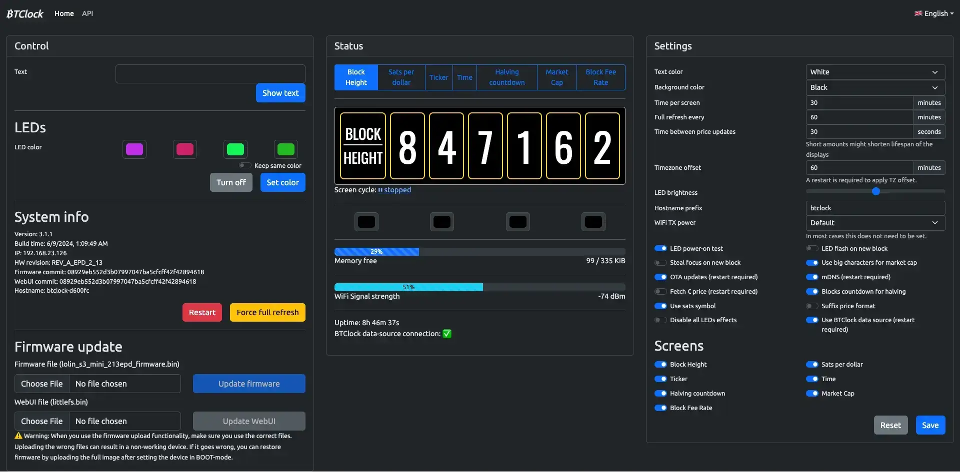 Bitcoin-Waren - https://www.bitcoinstuffstore.com btclock einrichten, WLAN-Konfiguration, Access-Point-Seite