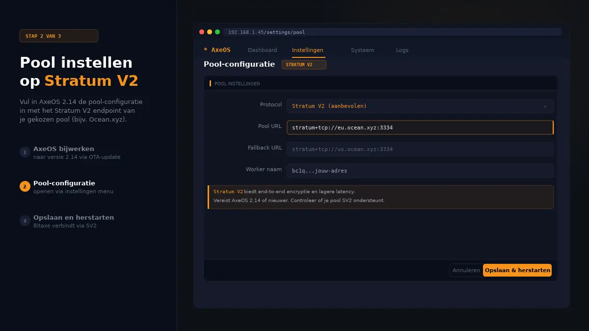 Bitcoin-Waren - https://www.bitcoinstuffstore.com Stratum v2 auf bitaxe in der Axeos-Pool-Konfiguration einstellen
