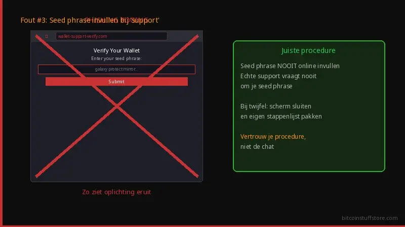 bitcoin selbst aufbewahren, Fehler beim Phishing der Seed-Phrase
