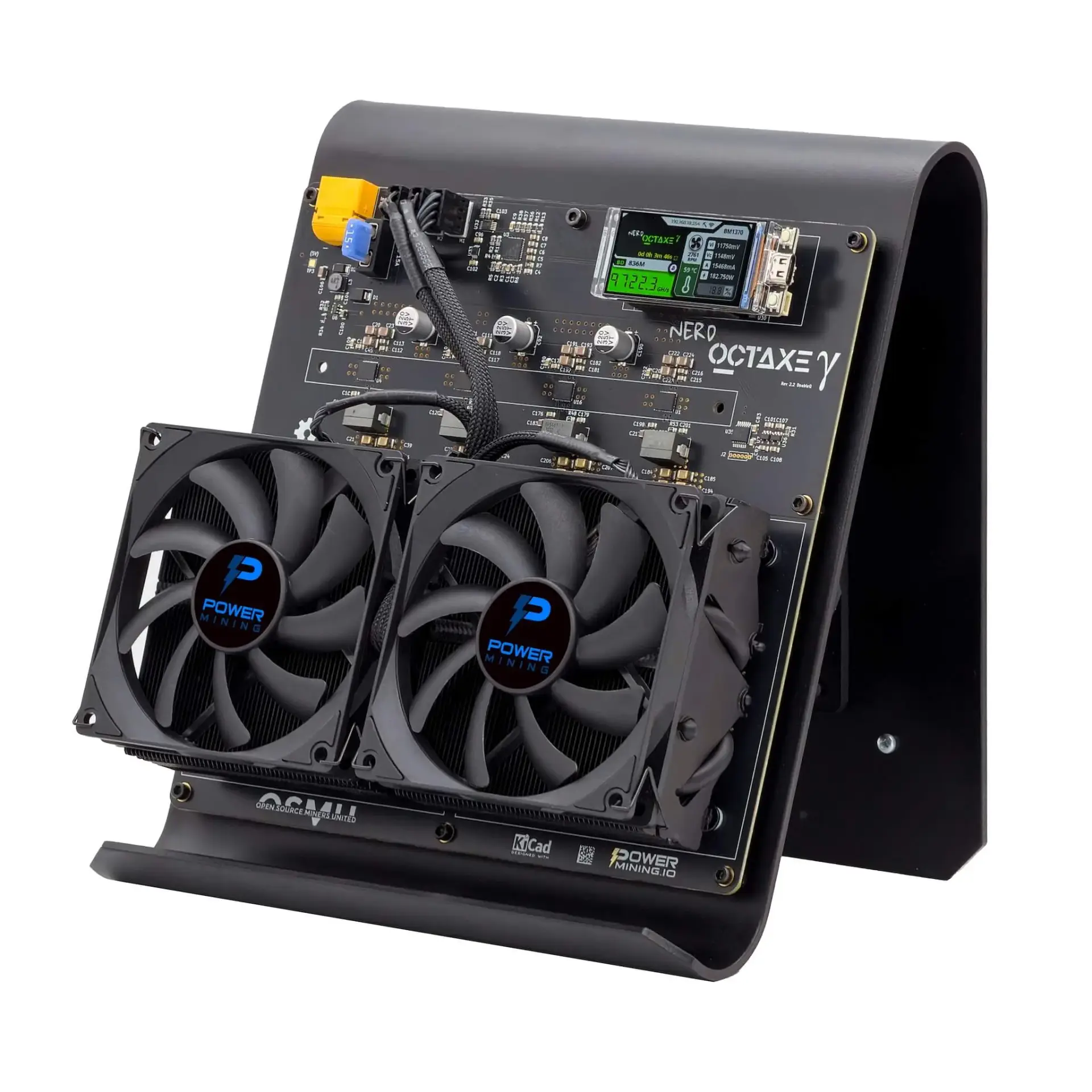 Bitcoin Merchandise - https://www.bitcoinstuffstore.com Nerdoctaxe Gamma Voorkant Met 8X Bm1370 Chips En Twee Thermalright Axp90 X53 Koelers