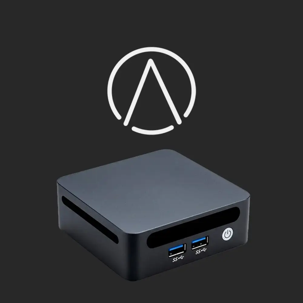Bitcoin-Waren - https://www.bitcoinstuffstore.com Start9 Server One 6600H mit dem Start9-Logo auf dunklem Hintergrund