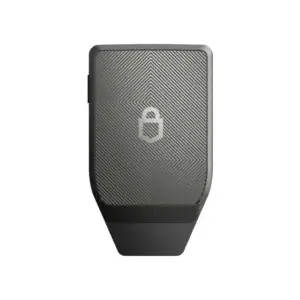 Trezor Safe 7 Anthrazit Schwarz Rückseite mit Reliefmuster und Schlosslogo