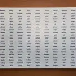 shuffle seed kopen: A5-vel met BIP39-woorden als uitdrukfiches, een van zes vellen met alle 2048 woorden